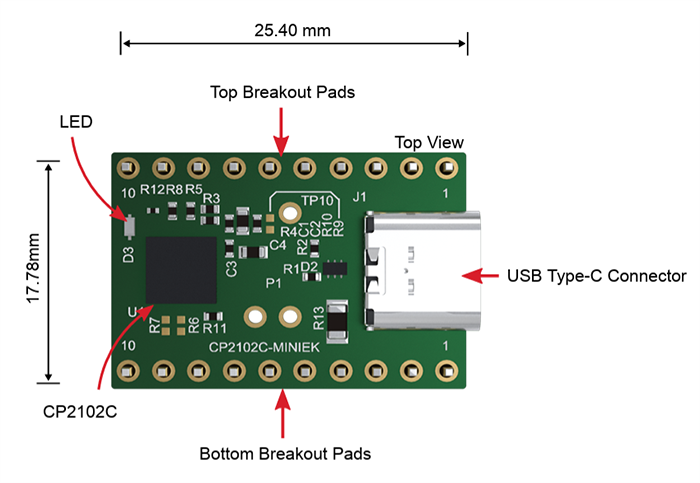 Mechanical Drawing - Silicon Labs CP2102C-MINIEK Mini Evaluation Kit